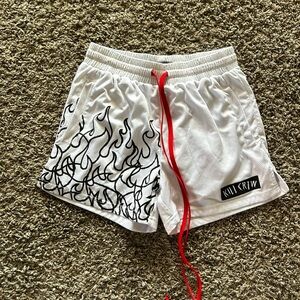 Killcrew MUAY THAI FLAME SHORTS (MID THIGH CUT) - WHITE / BLACK / red